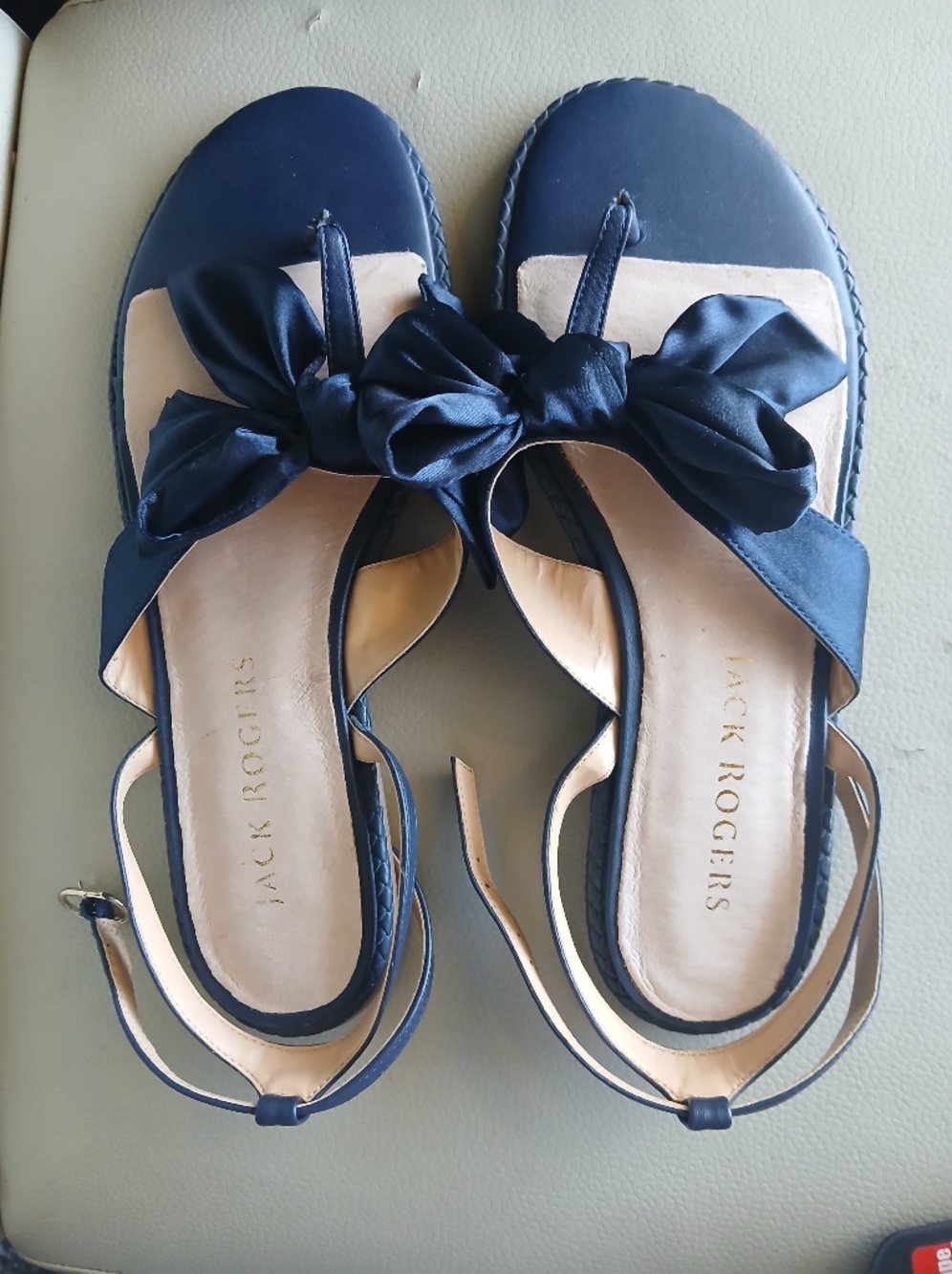 Jack Rogers Navy Satin Bow Slingback Sandals